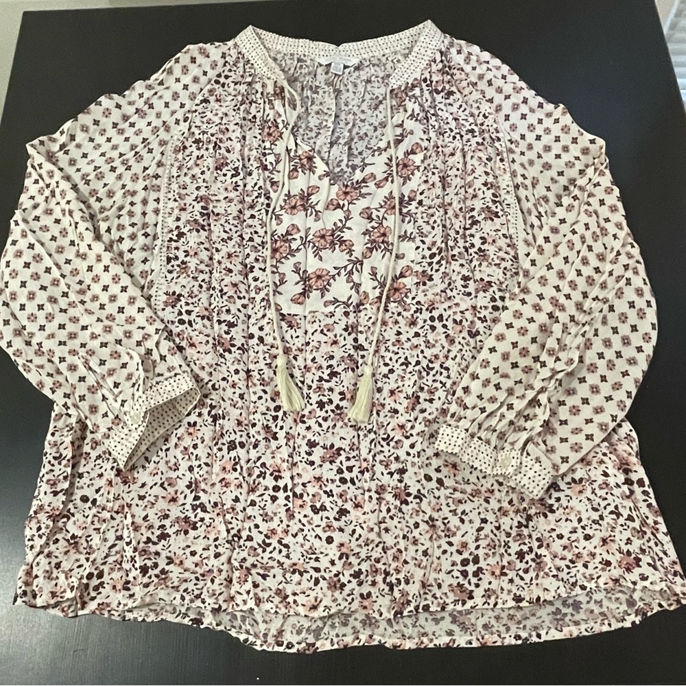 Lucky Brand  Floral Blouse with Tassles  *Like New* Size M